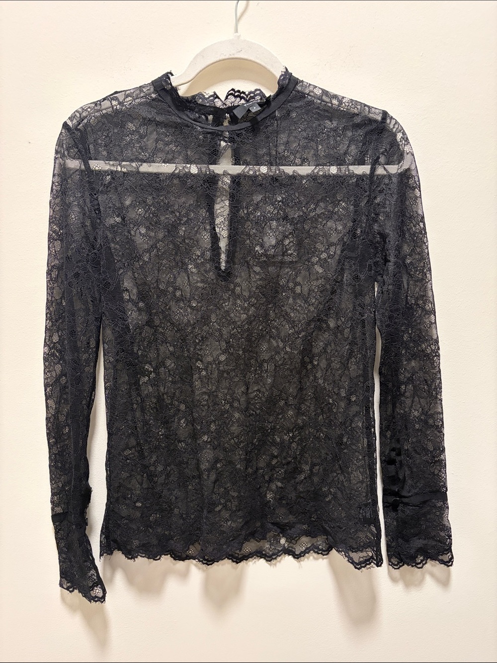 Theory Black Sheer Lace Long-Sleeve Top No Undershirt Petite